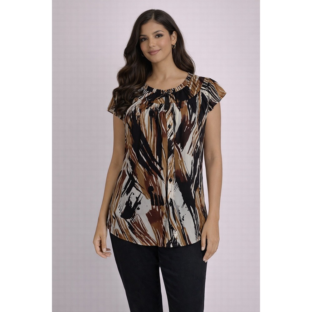 The Limited- Black and Brown Abstract Button-up Blouse Size‎ M